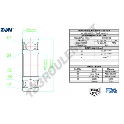 S6007-2RS-FDA-AISI420-ZEN