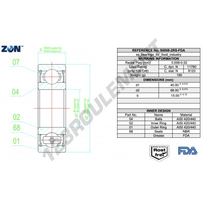 S6008-2RS-FDA-AISI420-ZEN