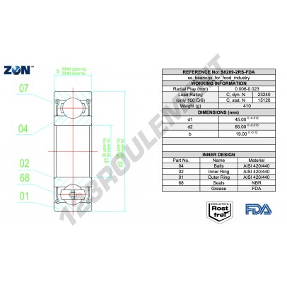 S6209-2RS-FDA-AISI420-ZEN