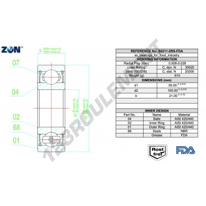 S6211-2RS-FDA-AISI420-ZEN