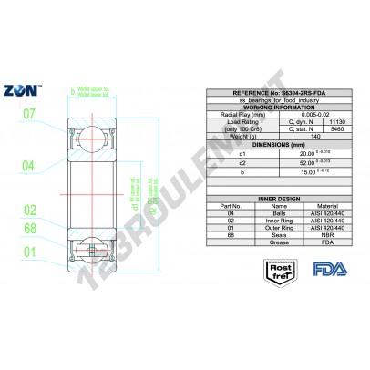 S6304-2RS-FDA-AISI420-ZEN